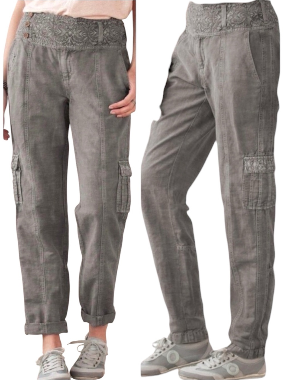 Sundance More Than Cargo Linen Blend Embroidered Pants Size 8